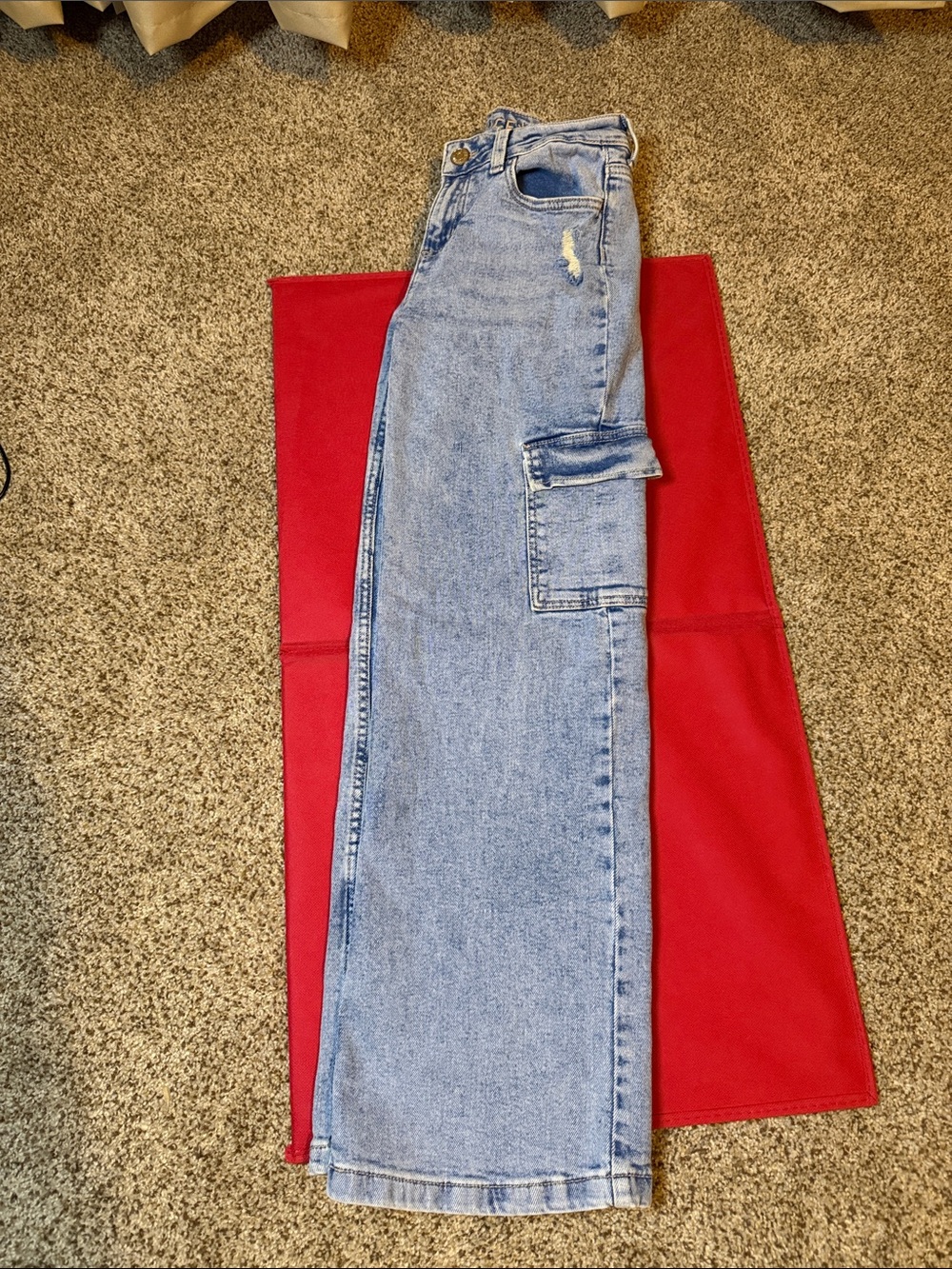 Justice Light Blue Wide-Leg Cargo Jeans